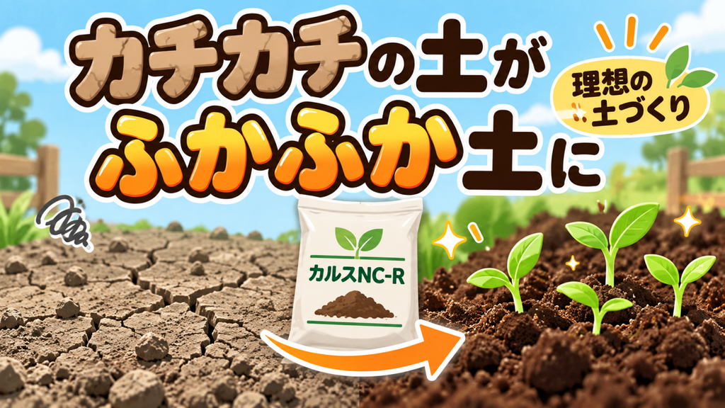 カルスNC-Rを使った土づくりで、カチカチに硬い土をふかふかの土へ改善するイメージ